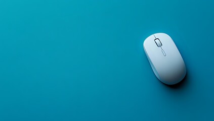 White wireless computer mouse on turquoise background with dramatic lighting and shadow effect, minimalist composition for technology and business concepts.