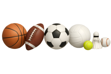 Basketball football soccer volleyball tennis shuttlecock... isolated on a transparent background
