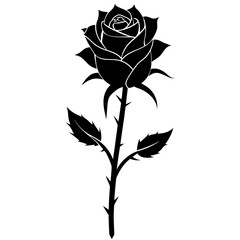 Vector silhouette of a single rose stem with thorns