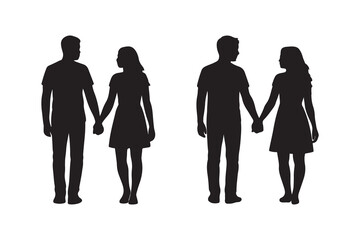 Cute couple in different poses loving each other. Silhouette couple. Romance silhouette images.