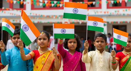 indian children celebrating republic day at school