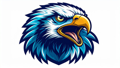 Close-up graphic illustration of an eagle's head, showcasing vibrant colors and a fierce expression.