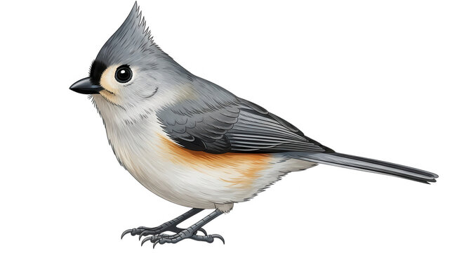 A tufted titmouse bird perched on a branch isolated on transparent background