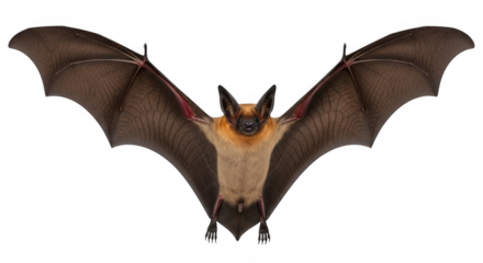 A brown bat with wings spread wide, isolated on white isolated on transparent background
