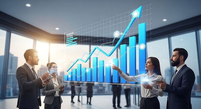 Business growth strategy meeting financial data analysis and presentation