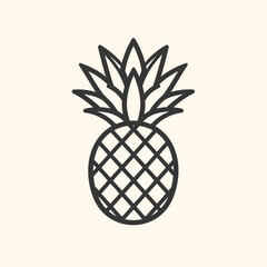 Obraz premium A simple, black outline illustration of a pineapple. The fruit's body is a diamond pattern, topped with spiky leaves. Background is off-white