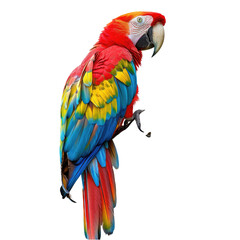Obraz premium Scarlet Macaw perched, rainforest background, exotic bird profile, wildlife photography, website asset
