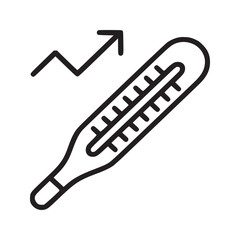 Fototapeta premium Thermometer with increasing arrow indicating fever or rising temperature in a simple line drawing