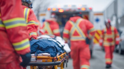 The emergency response team transporting a patient in a critical care situation