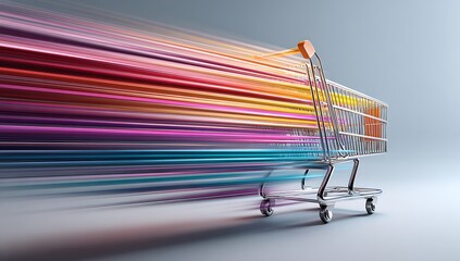 Shopping cart filled with colorful streaks of light.