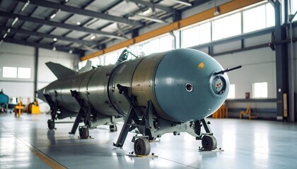 Obraz premium Military bomb in hangar