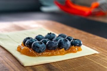 Blueberry and Apricot Jam Puff Pastry. Dessert. Bread