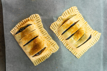 Blueberry and Apricot Jam Puff Pastry. Dessert. Bread