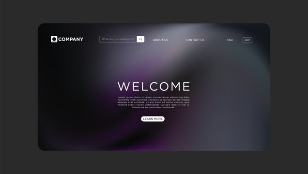 Modern website welcome page design with clean layout and stylish purple gradient background for technology company