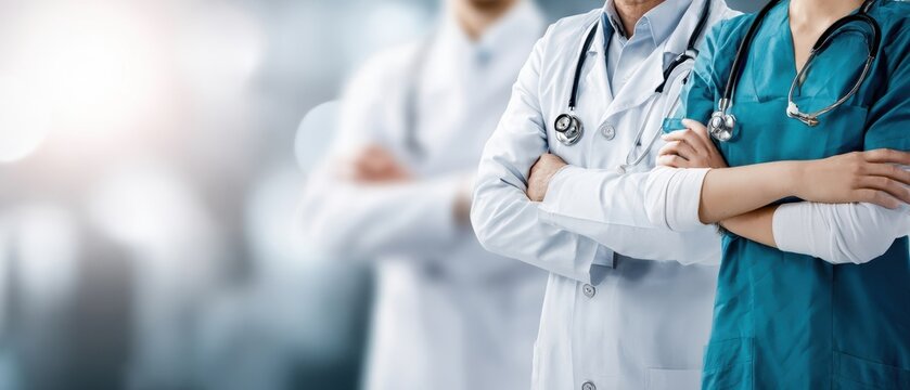 The dedicated healthcare professionals standing together in a modern medical environment.