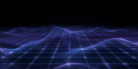 An abstract neon-lit grid stretching blue lines representing futuristic technology, digital landscapes, and virtual worlds	
