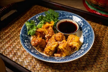 Chinese Steamed Dumpling and steamed stuff bun ,a steamed dumpling with the dough gathered at the top.shumai, morning breakfast