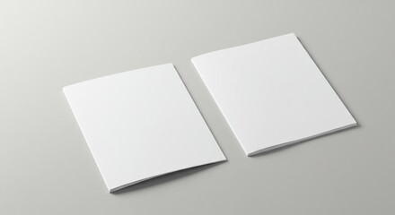 Open and closed blank brochures on grey background, Mock up for design