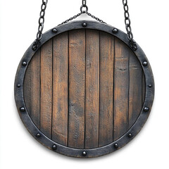 Rustic wooden barrel sign with metal rim and chains wooden sign hanging sign