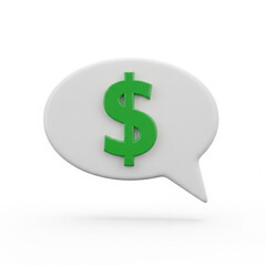 Green dollar sign inside a white speech bubble, representing financial communication and advice, ideal for business and investment themes on transparent background