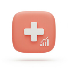 Fototapeta premium Pink rounded square with a white cross and rising graph, symbolizing healthcare growth and positive trends in medical statistics on transparent background