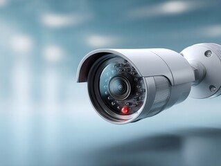 Professional closeup of a modern surveillance camera with a bright red LED light