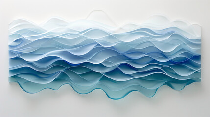 Abstract waves in blue and beige colors, smooth and translucent flowing upwards, gradient effect, dynamic composition, creating a sense of movement and depth