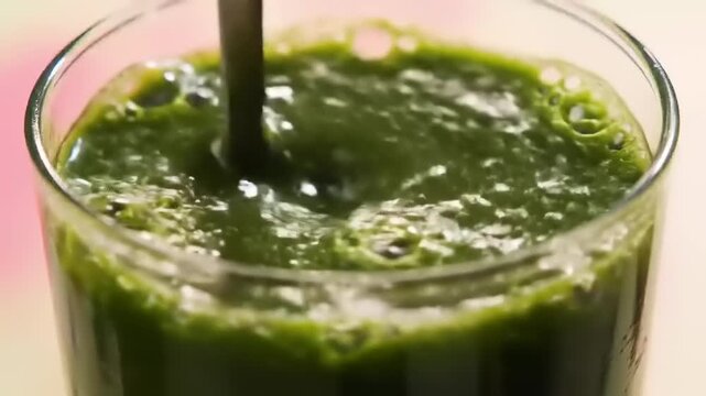 Green Smoothie with Closeup, and Stirring.
