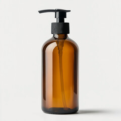 Amber glass pump bottle with black dispenser on white background amber bottle pump dispenser 2