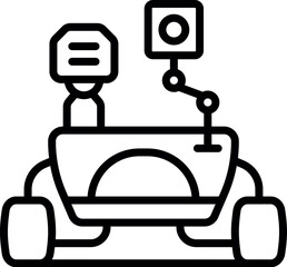 Modern autonomous rover exploring an extraterrestrial planet surface, line art icon vector illustration