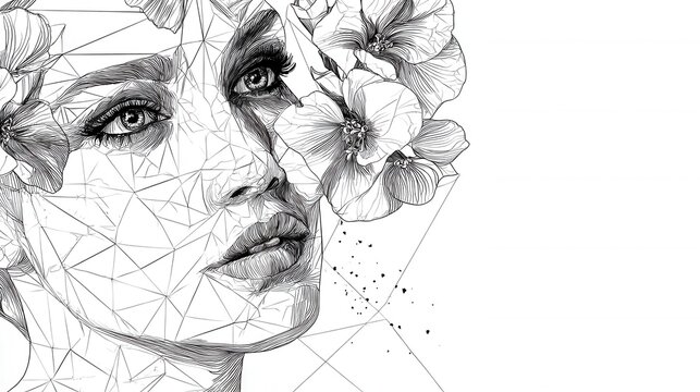 floral geometric woman portrait art - Powered by Adobe