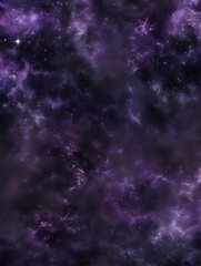 Fototapeta premium Mystical purple nebula with glowing stars and cosmic dust clouds creates dramatic space background for astronomy and science fiction designs.