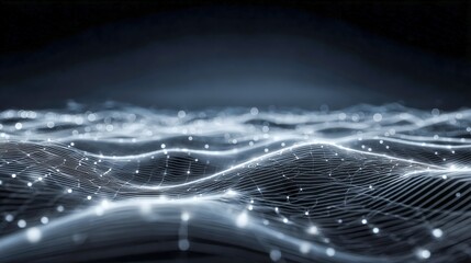 Futuristic Wave Pattern Background with Glowing Dots, Abstract Network Connection, Digital Technology Illustration