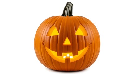 Jack o lantern isolated on white background is a carved pumpkin for halloween celebration