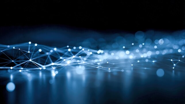 Abstract Plexus Network Background with Glowing Nodes Connecting, Artificial Intelligence, Data Visualization Concept