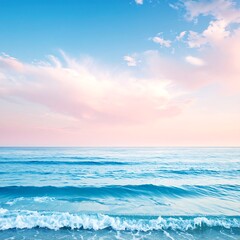 Serene seascape at dawn, pastel sky, gentle waves