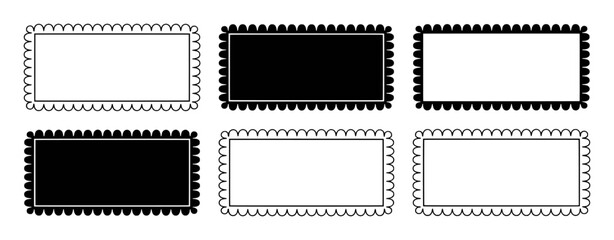 Rectangular frames with scalloped borders in black and white rectangle wavy