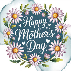 A beautifully decorated greeting card with a floral frame of daisies, chamomile, and other blossoms creating a vibrant, natural summer design.