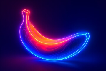 Futuristic Neon Banana Art in Vibrant Colors on a Dark Background with Digital Glowing Effect and Fruit Concept