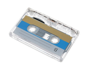 Fototapeta premium One audio cassette with blank label isolated on white