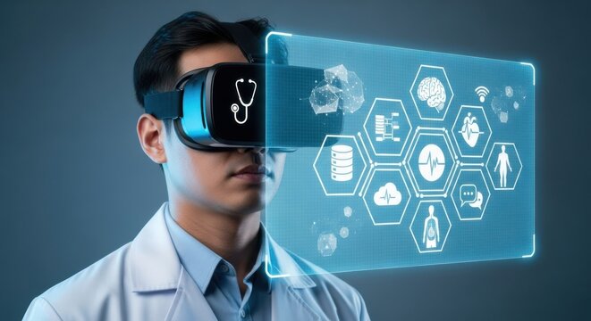 Doctor uses vr headset for medical data visualization - Powered by Adobe