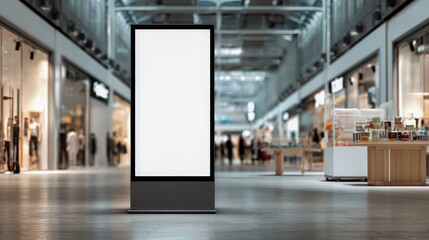 Blank Digital Signage Mockup in Modern Shopping Mall, Ideal for Advertising and Marketing Campaigns