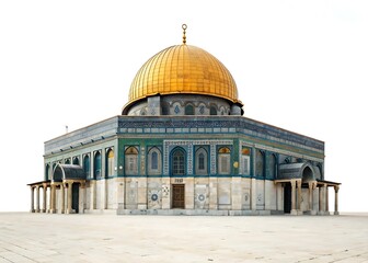 Obraz premium The dome of the rock is an islamic shrine located on the temple mount in the old city of jerusalem, a significant landmark isolated on white background
