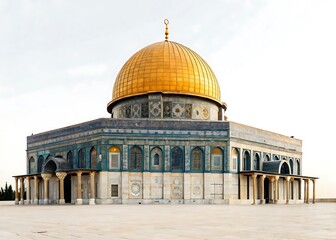 Obraz premium The dome of the rock in jerusalem, israel, a golden landmark of islamic architecture and religious significance under a serene sky