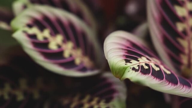 Prayer Plant Close-Up: Dynamic Leaf Patterns and Vibrant Colors in Motion
