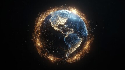 Shining fragmented globe glowing with urban lights against cosmos, great for advertisements, presentations, or futuristic concepts.