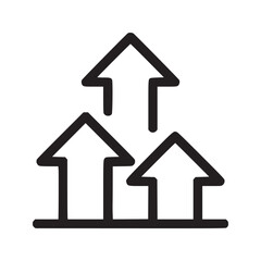 Three upward pointing arrows arranged with a horizontal line at the base in black outline style