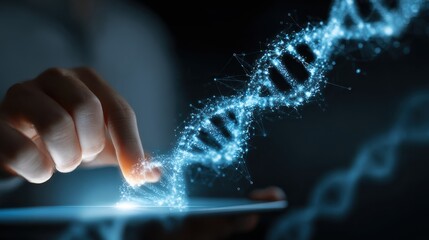 fingertip exploring digital dna strand