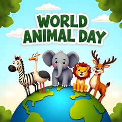 Fototapeta premium World animal day celebration with diverse animals on planet earth