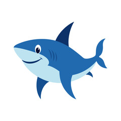 Obraz premium Shark cartoon isolated on white background, vector illustration of a shark swimming in the ocean, marine predator with sharp teeth